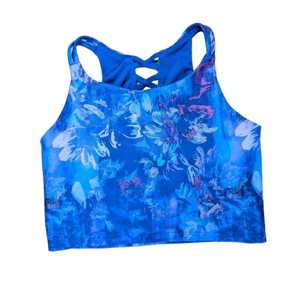 Freely Girls Haven Floral Navy Racerback Long Sports Bra Tank Top Size Large